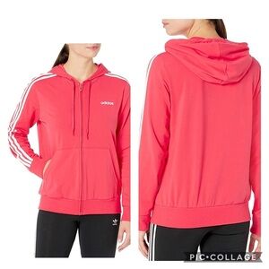 Adidas Women’s 3 Stripe Full-Zip Hoodie Core Pink Medium